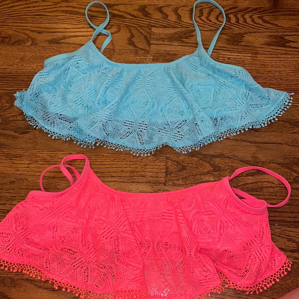 Two bikini tops with overlay